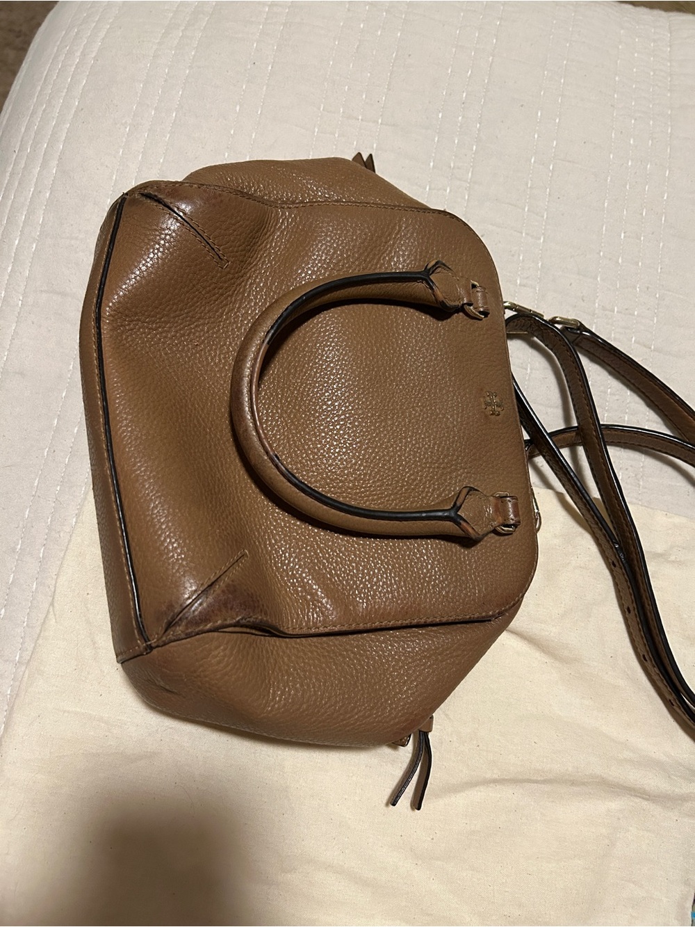 Tory Burch Brown Pebbled Leather Satchel Crossbody Bag - Picture 2 of 8